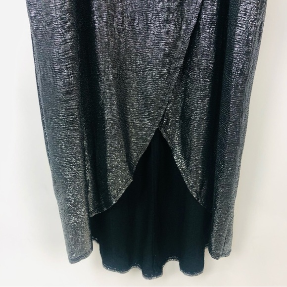 NWT Bar III Silver Metallic Faux Wrap Dress Flowy V-Neck Cocktail Party Dress - Picture 11 of 14